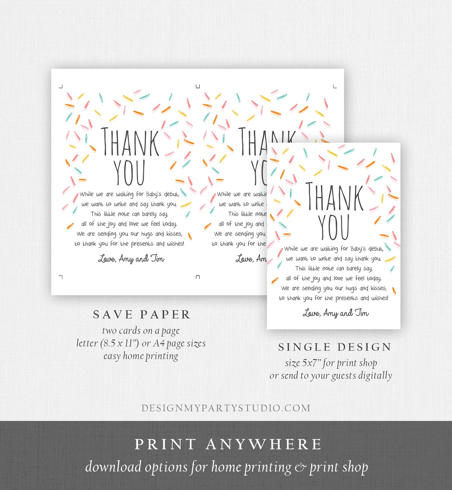 Editable Baby Sprinkle Thank You Card Rainbow Sprinkle Baby Etsy