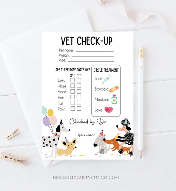 Vet Check up Exam Sheet Pet Checkup Dog Birthday Party Puppy Etsy