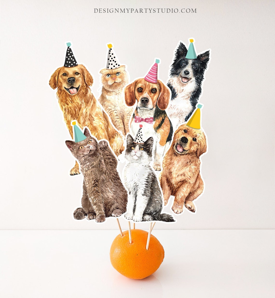 Printable Cats and Dogs Centerpieces Birthday Party Cat Dog Etsy