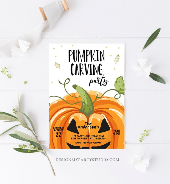 Editable Pumpkin Carving Party Invitation Fall Party Autumn Party Halloween Carving Invitation Self Editing Printable Template Corjl 0175 Il_570xn
