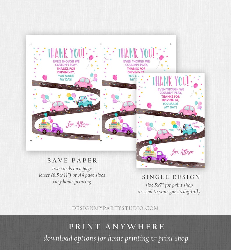 editable drivebirthday parade thank you card virtual