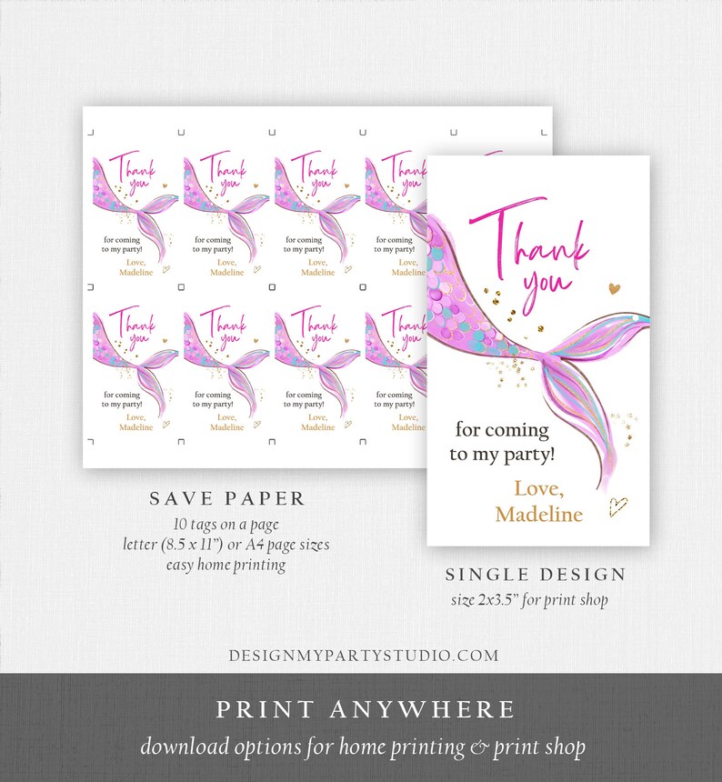 Editable Mermaid Birthday Favor Tags Under the Sea Thank You Tags ...