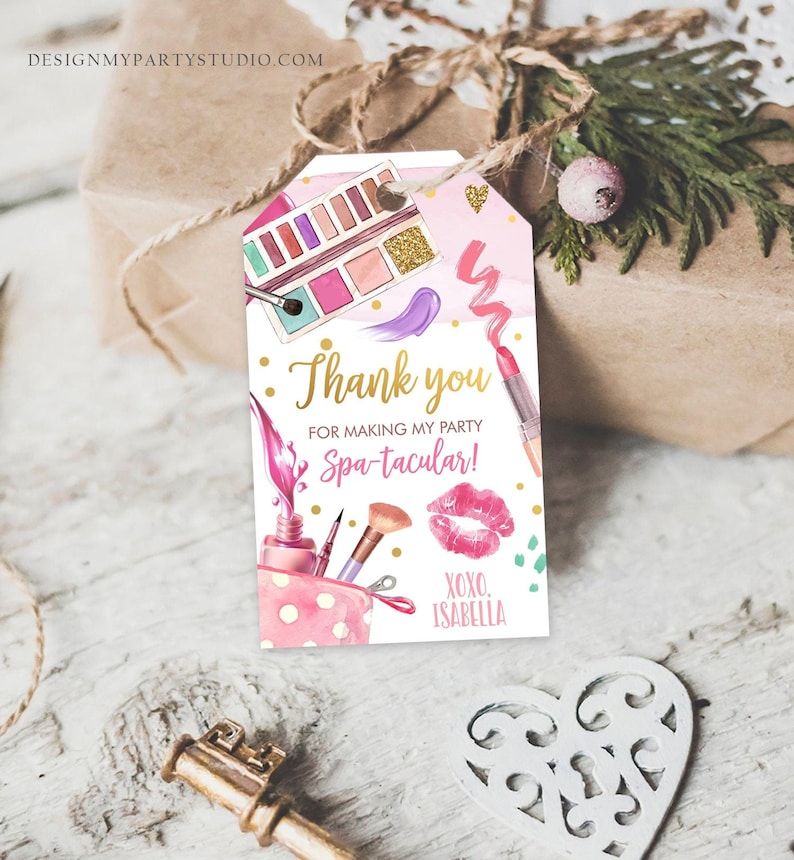 Editable Spa Party Favor Tags Glamour Party Thank You Tags Spa Birthday Girl Make up Party Glam Pink Gift Tag Digital Corjl Template 0420 image 2