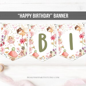 Fairy Happy Birthday Banner Birthday Girl Fairy First Birthday Decorations Fairy Garden Magical Tea Instant Download Digital Printable 0406 image 2