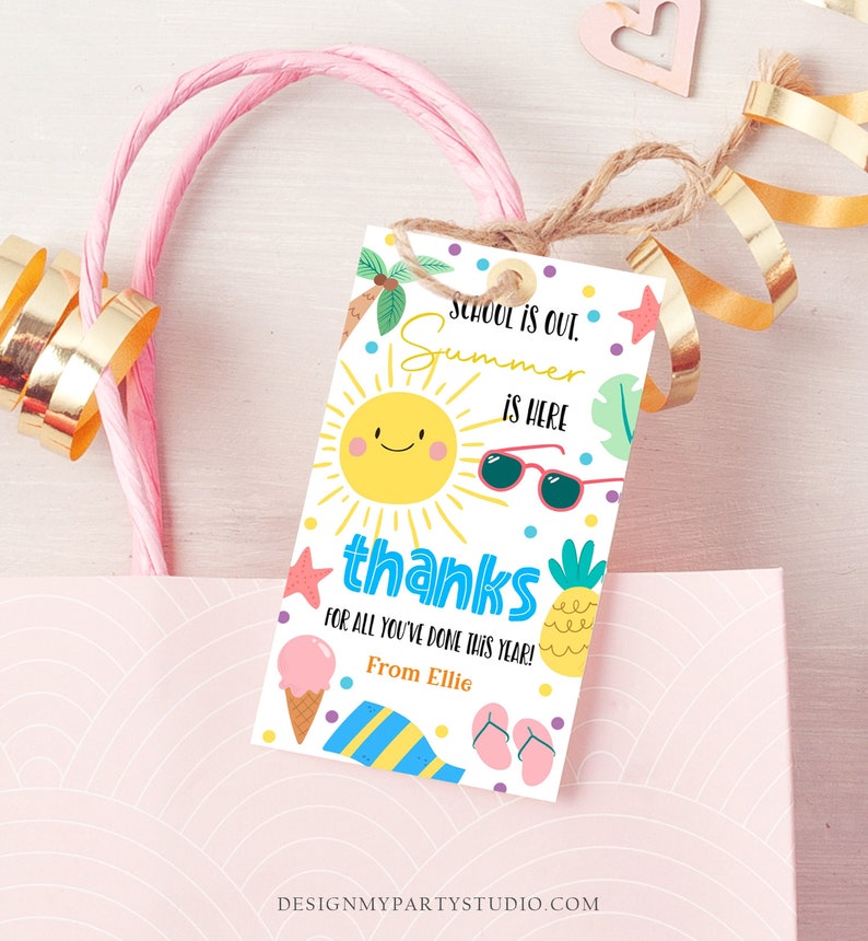 Editable Teacher Appreciation Gift Tags Sunshine Thank You Tag School is Out Summer is Here End of Year Tag Corjl Template Printable 0464 image 3