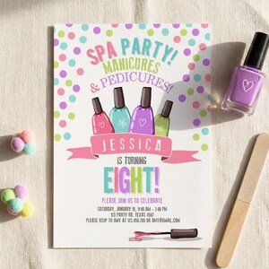 Redigerbar spa-födelsedagsinbjudan, manikyr, pedikyr, nagelsalongsfest, rosa lila flicka, direktnedladdning, utskrivbar Corjl-mall, digital 0210 bild 9