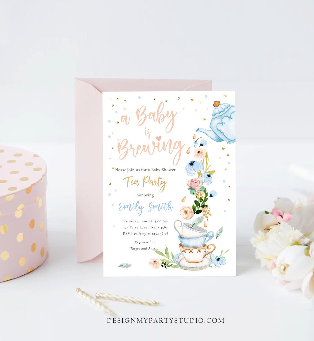 Editable Tea Party Baby Shower Invitation Tea Shower Sprinkle Floral ...