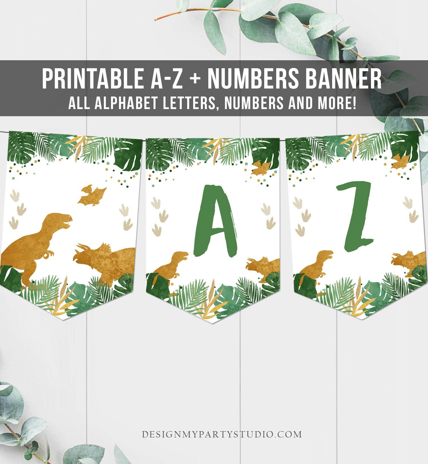 dinosaur birthday banner a z alphabet numbers banner first etsy
