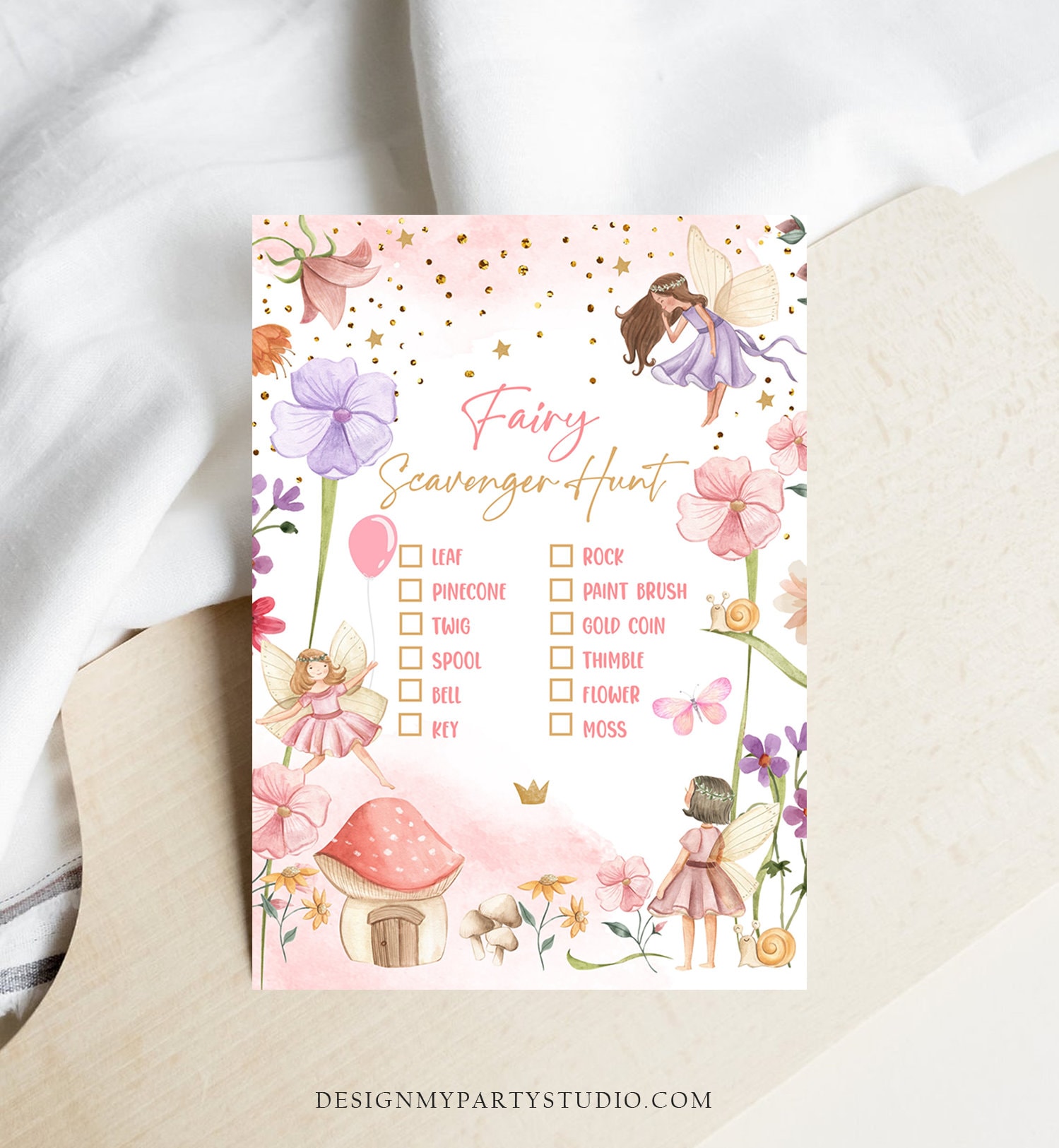 Editable Scavenger Hunt Checklist Game Party Fairy Birthday Activity ...