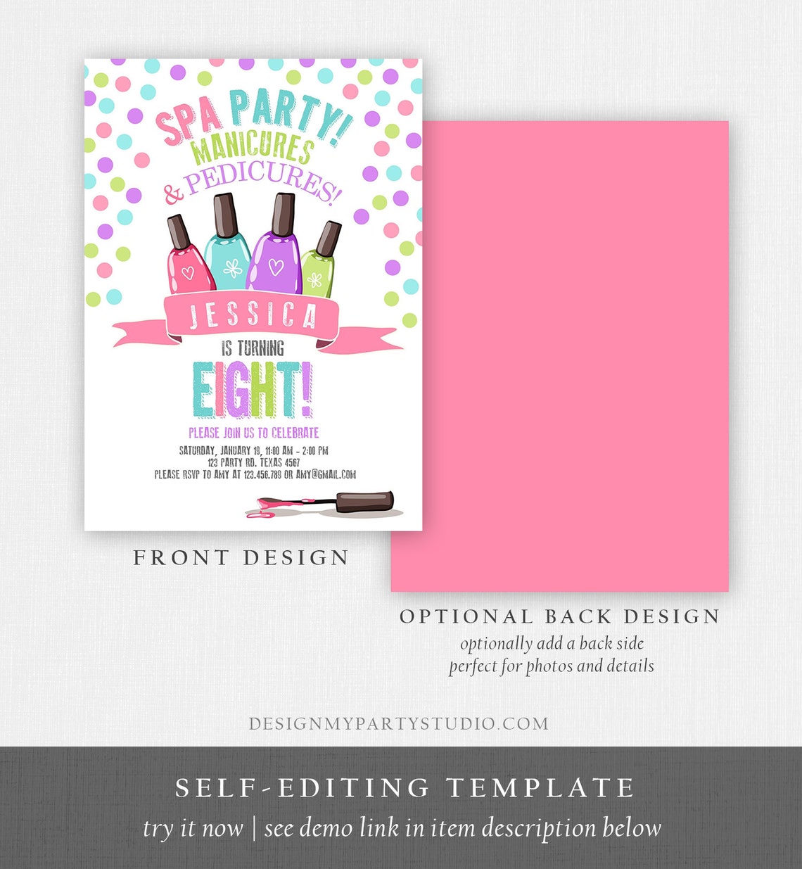 Editable Spa Birthday Invitation Manicures Pedicure Nail Salon - Etsy