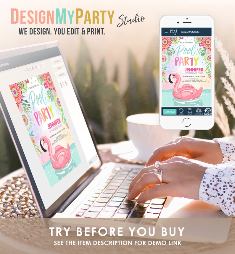 Editable Pool Party Invitation Flamingo Pool Party Birthday Invite Splish Splash Swimming Summer Download Printable Template Corjl 0240 image 9