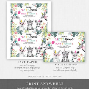 Editable Party Animals Birthday Invitation Exotic Wild Animals Invitation Zoo Safari Animals Girl Download Printable Template Corjl 0322 image 6