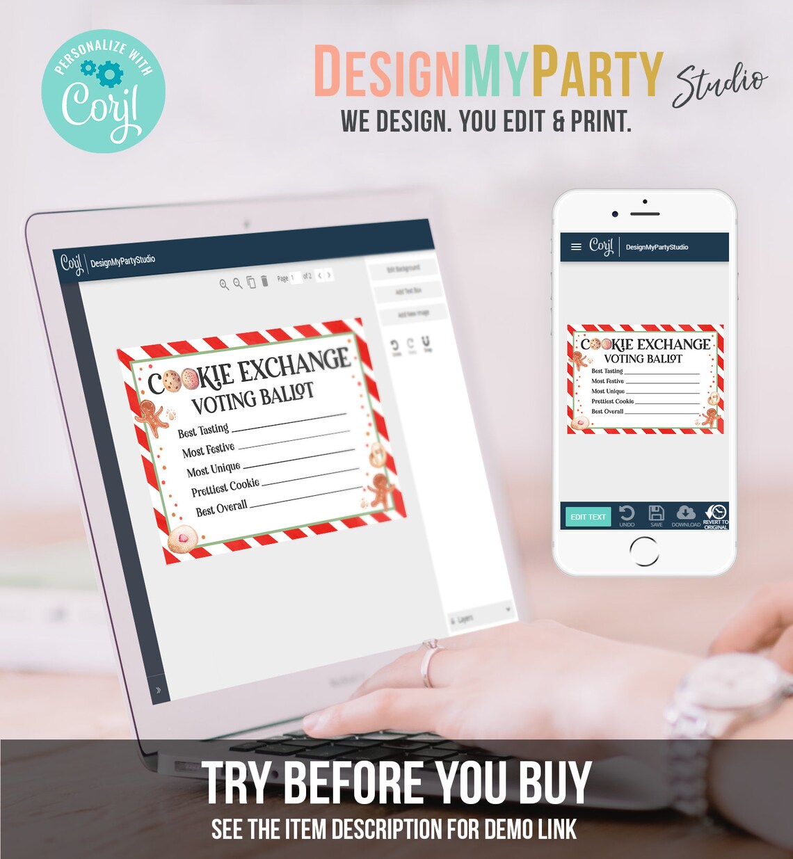 Editable Cookie Exchange Voting Ballots Cookie Vote Cards Christmas ...