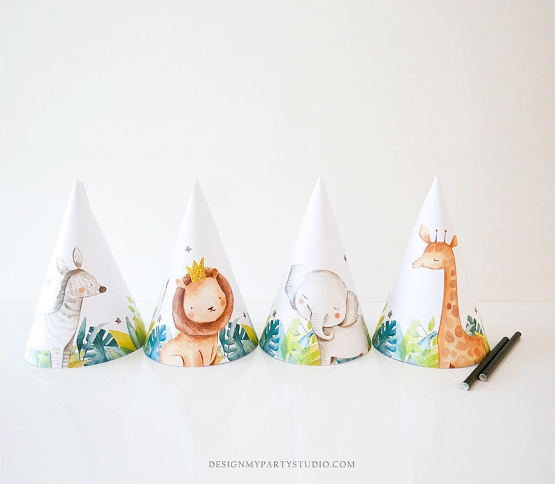Printable Party Hats Party Animals Birthday Party Birthday - Etsy