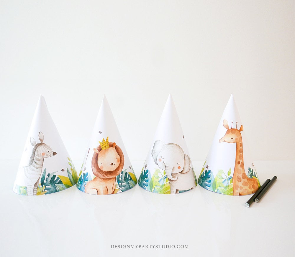 Printable Party Hats Party Animals Birthday Party Birthday Etsy