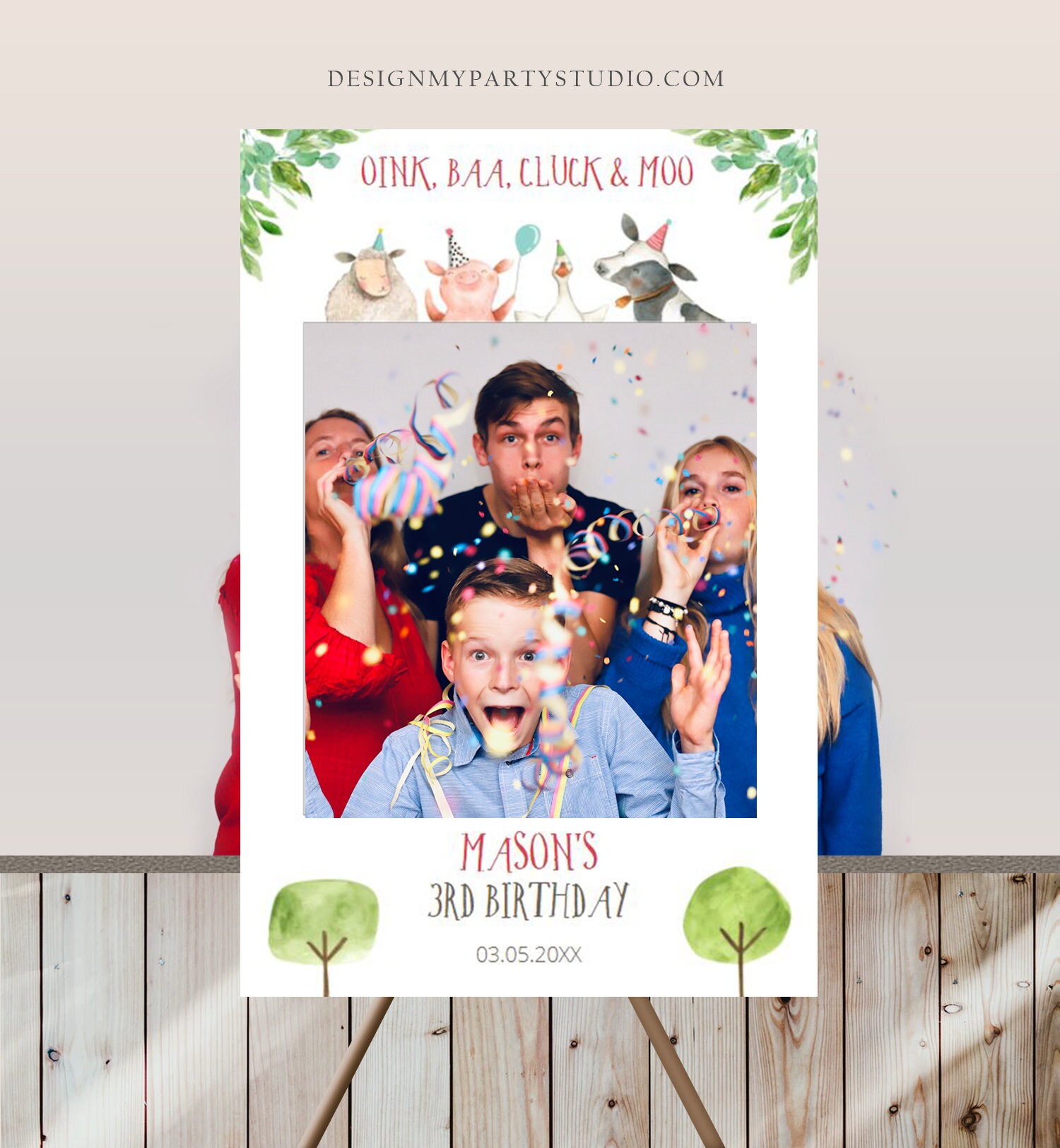 Editable Farm Animals Birthday Photo Prop Frame Barnyard Birthday Boy Girl Party Photo Booth Decor Farm Animals Template