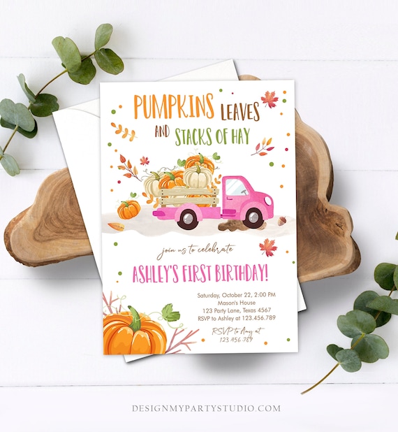 Editable Pumpkin Birthday Invitation Girls Fall Girl Pumpkin Truck Birthday Party Pink Orange Download Printable Invite Template Corjl 0153 Il_570xn