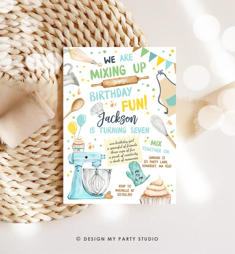 Editable Baking Birthday Party Invitation Kids Cooking Birthday Boy ...