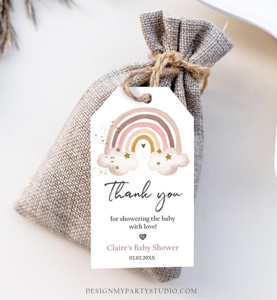 Editable Rainbow Favor Tags Rainbow Baby Shower Thank you tags Boho Rainbow Tags Bohemian Neutral Modern Template PRINTABLE Corjl 0387 Il_570xn
