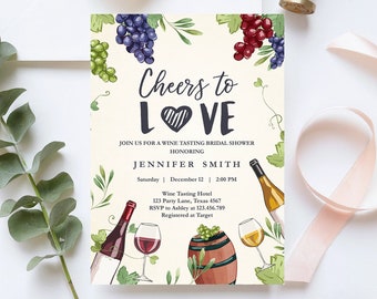 Editable Wine Bridal Shower Invitation Rustic Winery Cheers To Love Country Wine Tasting Couples Download Corjl Template Printable 0234