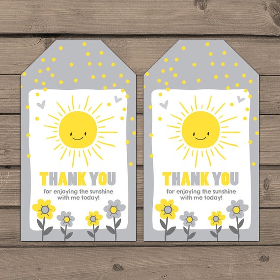 Sunshine Baby shower Sunshine Thank you tags Sunshine birthday Gift tags Ray of sunshine Grey Yellow You are my sunshine PRINTABLE 0070 Il_570xn