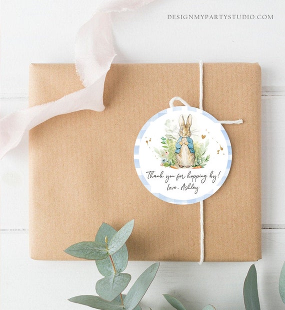 Editable Peter Rabbit Favor Tags Bunny Thank you Tags Round Boy Baby Shower Labels Thanks Hopping By Printable Download Corjl Template 0351 Il_570xn