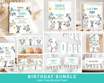 Party Animals Birthday Invitation Bundle Wild One Animals Zoo Safari Animals Boy Two Wild Party Pack Jungle Printable Corjl Template 0390