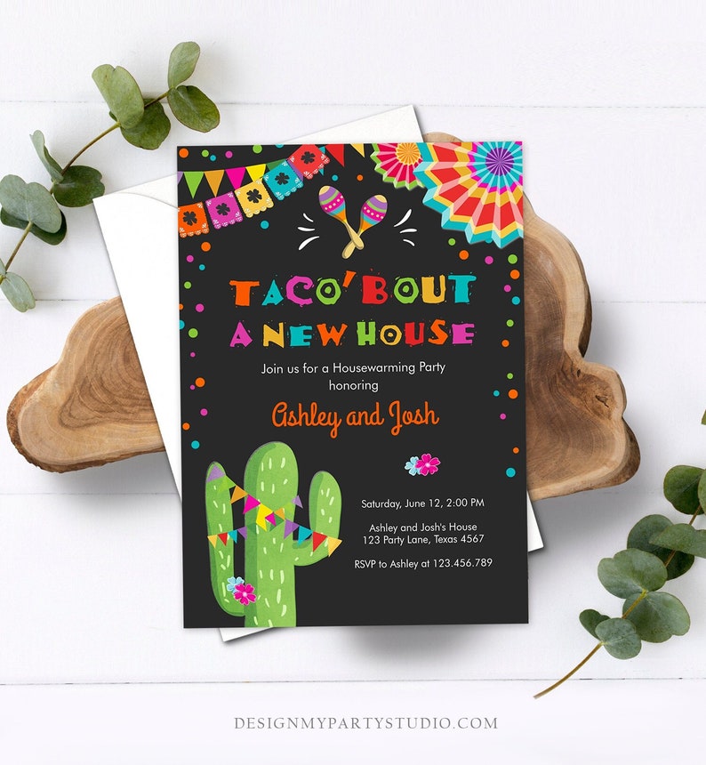 Editable Taco Bout A New House Housewarming Party Invitation Fiesta New Home Cactus Mexican Digital Download Corjl Template Printable 0045 image 1