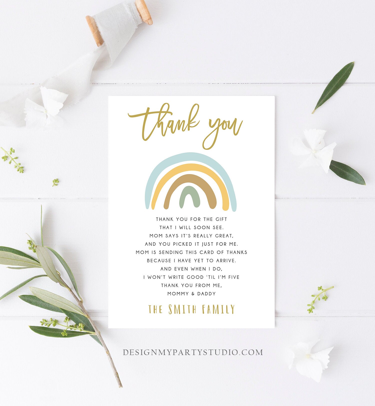 Editable Baby Shower Thank You Note Rainbow Thank You - Etsy