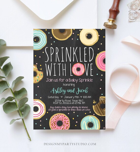 Editable Donut Sprinkle Invitation Sprinkled With Love Coed Shower Gender Neutral Pink Girl Digital Download Printable Corjl Template 0050 Il_570xn