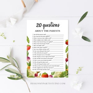 Editable Questions About the Parents Baby Shower Game Locally Grown Farmers Market Fruit Vegetables Farm Barn Corjl Template Printable 0144 image 2