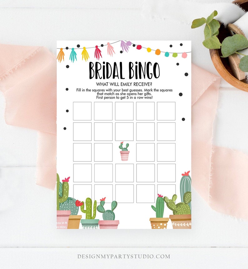 Editable Bridal Bingo Bridal Shower Game Cactus Fiesta Mexican Etsy