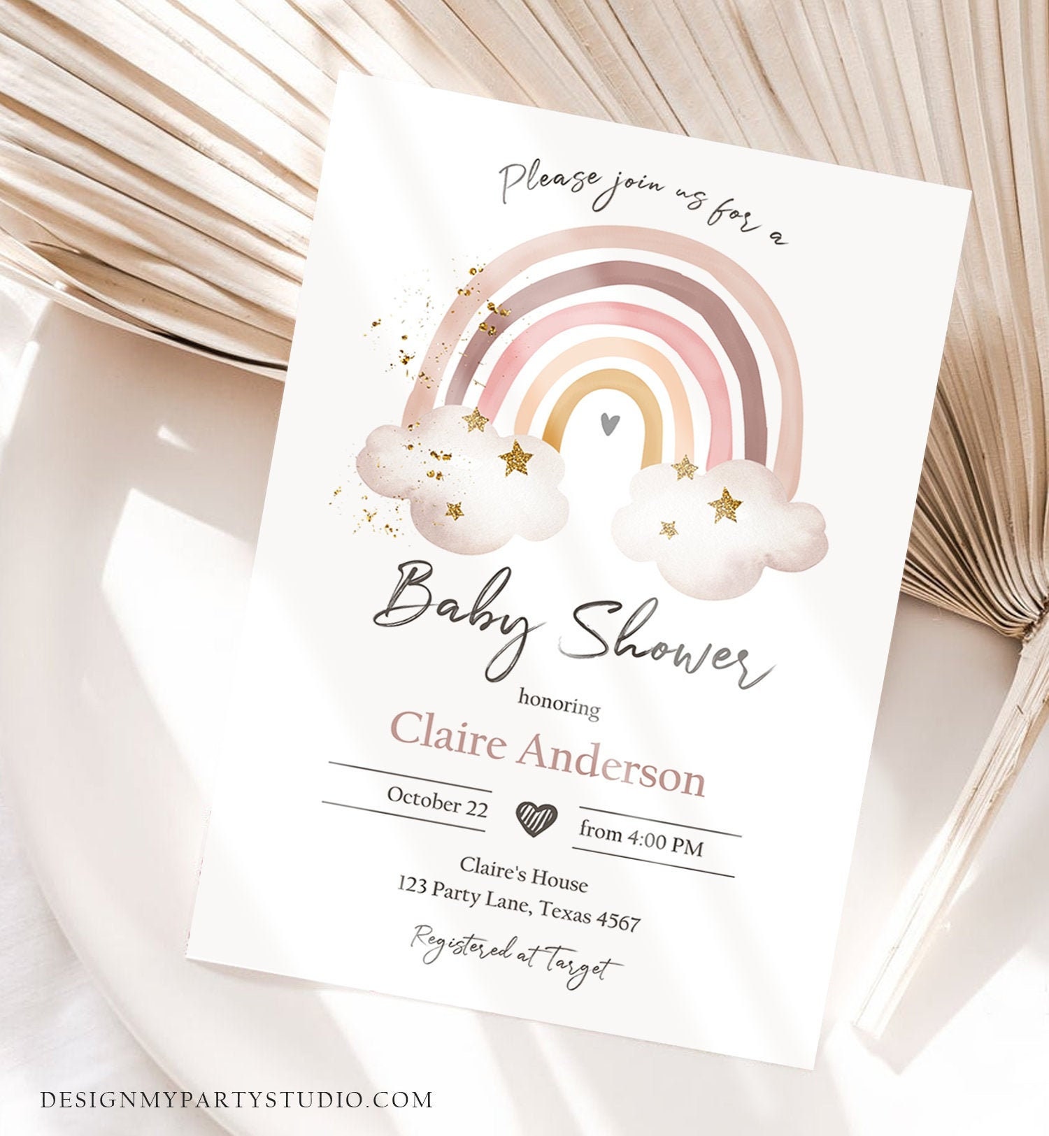 Editable Rainbow Baby Shower Invitation Muted Rainbow Etsy UK