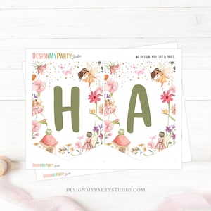 Fairy Happy Birthday Banner Birthday Girl Fairy First Birthday Decorations Fairy Garden Magical Tea Instant Download Digital Printable 0406 image 3