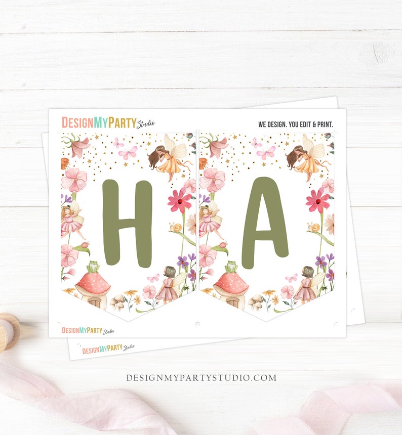 Fairy Happy Birthday Banner Birthday Girl Fairy First Birthday Decorations Fairy Garden Magical Tea Instant Download Digital Printable 0406 image 3