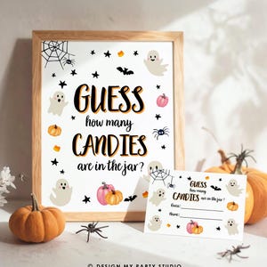 Game Guess How Many Candies Are in the Jar Halloween Baby Shower Guessing Game Activity Candy Little Boo Pink Girl Download Printable 0418