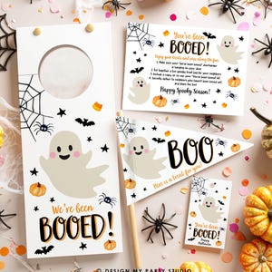 Editable Boo Basket Halloween Kit Printable Halloween Gift Tag You&#39;ve Been Booed Flag Kids Ghosts Props Digital Instant Download 0261 0418