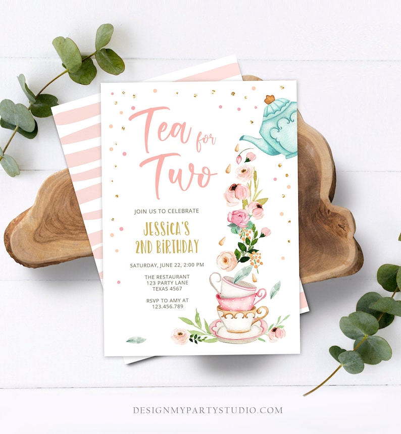 Editable Tea for Two Birthday Invitation Girl Tea Party Invite Etsy
