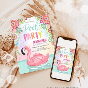 Editable Pool Party Invitation Flamingo Pool Party Birthday Invite Splish Splash Swimming Summer Download Printable Template Corjl 0240 image 4