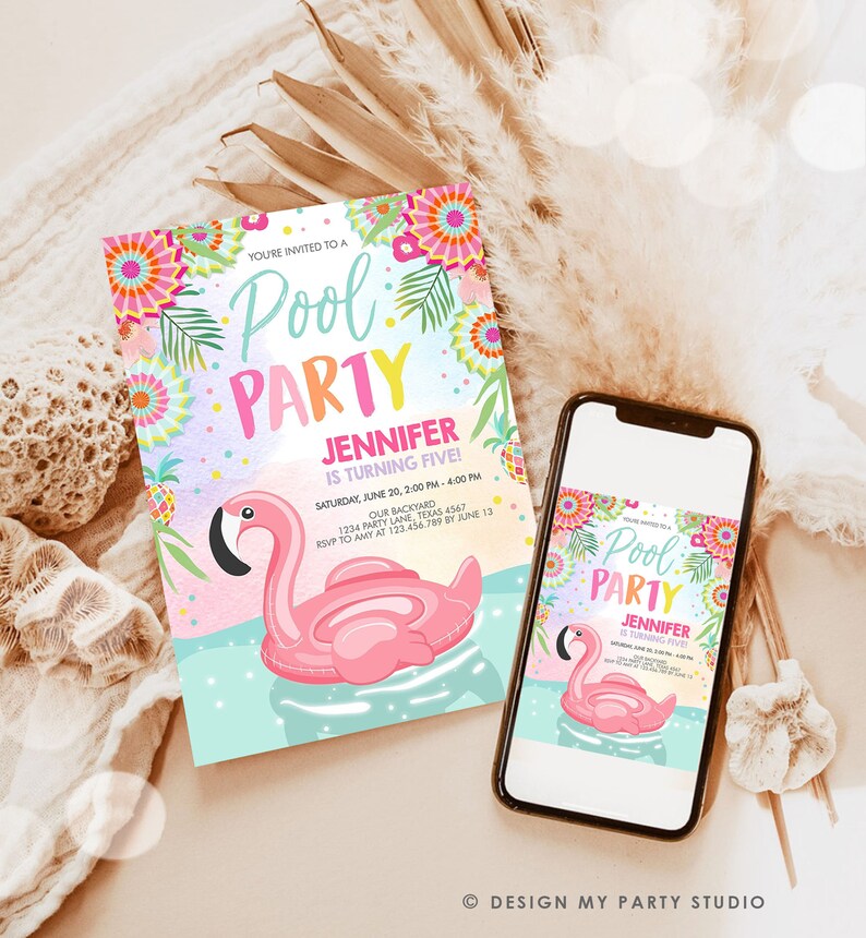 Editable Pool Party Invitation Flamingo Pool Party Birthday Invite Splish Splash Swimming Summer Download Printable Template Corjl 0240 image 4