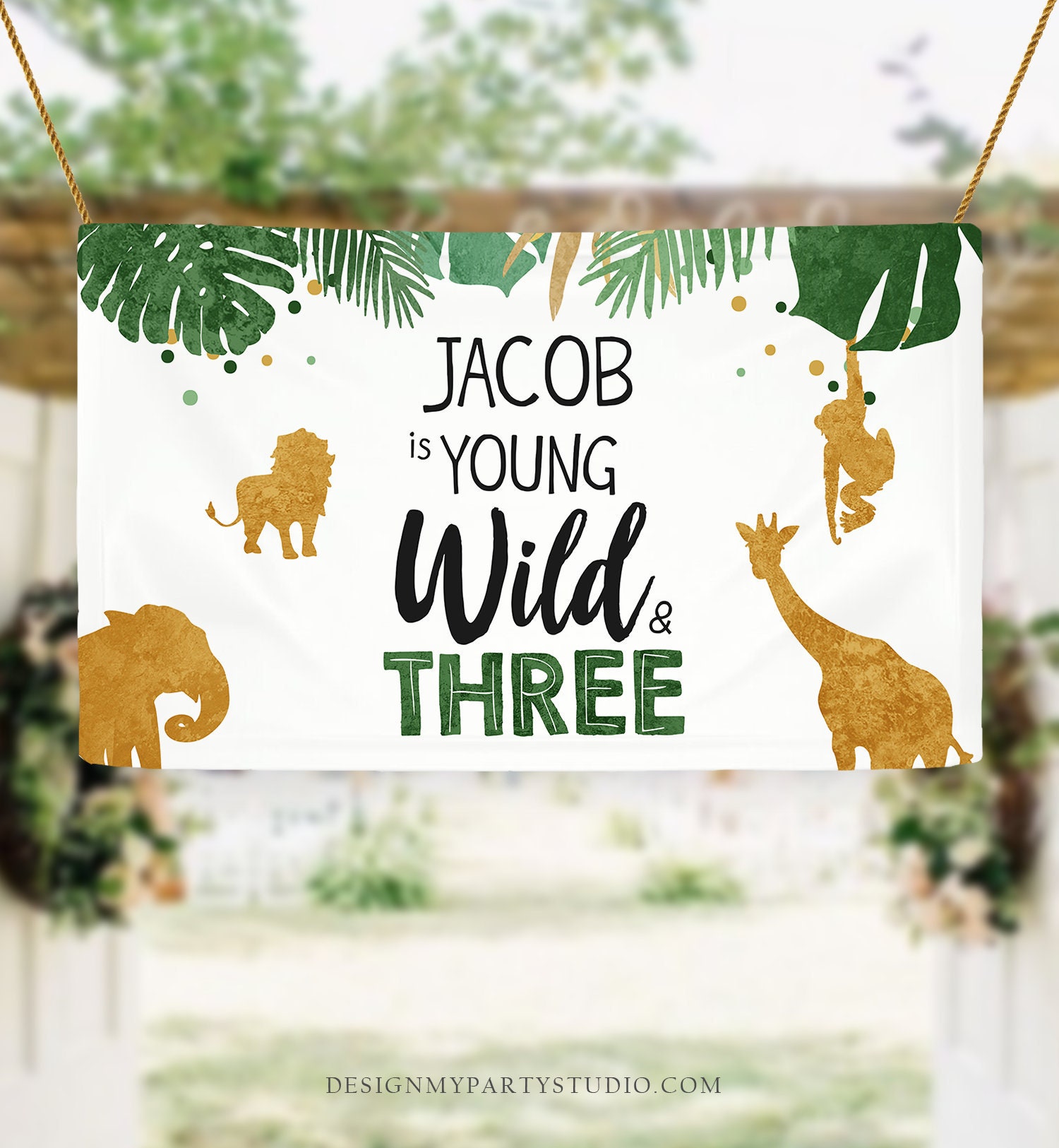 Cute Zoo Animals in Birthday Hats Banner Personalized Decoration Backdrop