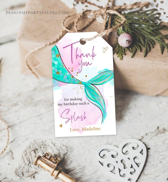 Editable Mermaid Birthday Favor Tags Under The Sea Thank You Tags 