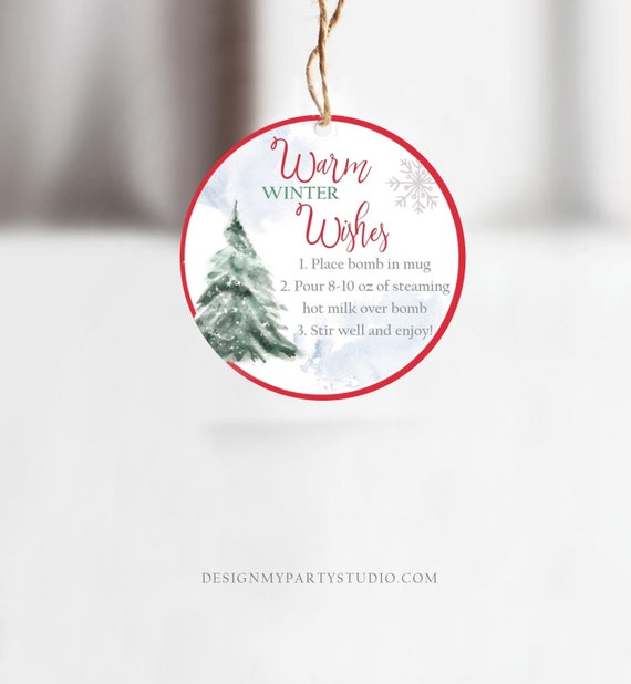 Editable Hot Chocolate Bomb Tags Bomb Instructions Hot Cocoa Tags Bomb Label Tree Winter Christmas Warm Winter Wishes Digital PRINTABLE 0363 Il_570xn