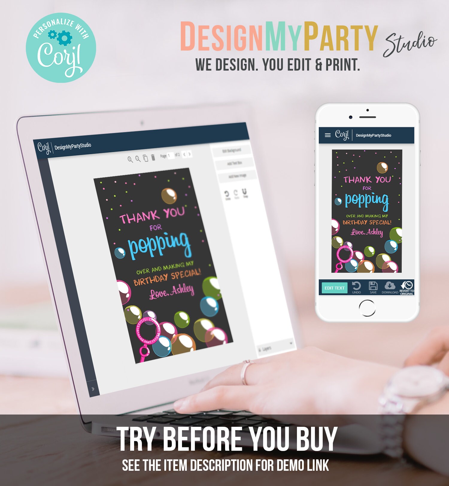 Editable Bubble Favor tags Pink Bubble Birthday Thank you tags Etsy