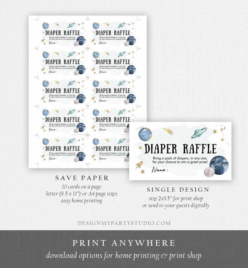 Space Theme Raffle Editable Outer Space Diaper Raffle Ticket Space Baby Shower Astronaut ...