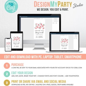 Peut inclure: Mod&egrave;le de design num&eacute;rique sur le th&egrave;me des fraises, affich&eacute; sur plusieurs appareils. Le design dit "Thank you berry much for coming!" et est modifiable avec Corjl. Modifier et t&eacute;l&eacute;charger sur PC, ordinateur portable, tablette ou smartphone.