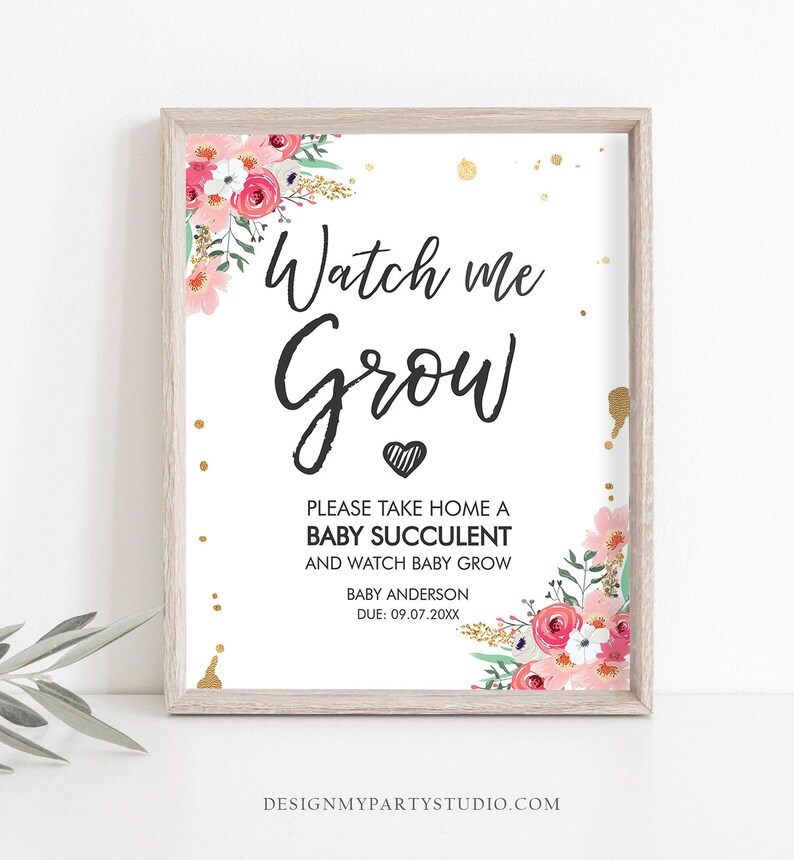 Editable Watch Me Grow Baby Shower Favors Watch Me Grow Sign | Etsy