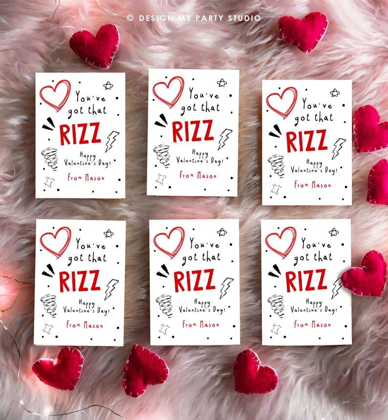 Editable Funny Valentine's Day Card Slang Valentine Kids Rizz Teen Boys ...