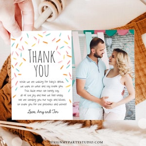 Editable Baby Sprinkle Thank You Card Rainbow Sprinkle Baby Shower Gender Neutral Coed Photo Sprinkles Digital Corjl Template Printable 0216