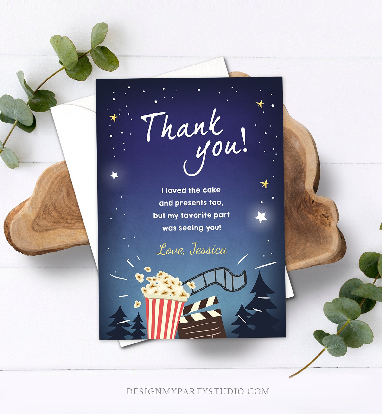 Editable Movie Night Thank You Card Birthday Outdoor Backyard | Etsy